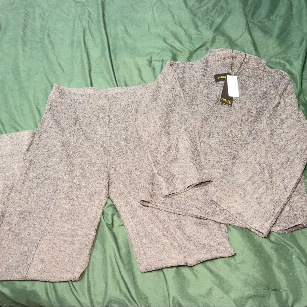 Cozy Two-Piece Knit Pants & Top Set in Taupe